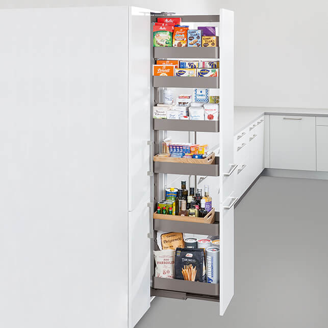 Pull out tall larder with adjustable shelves